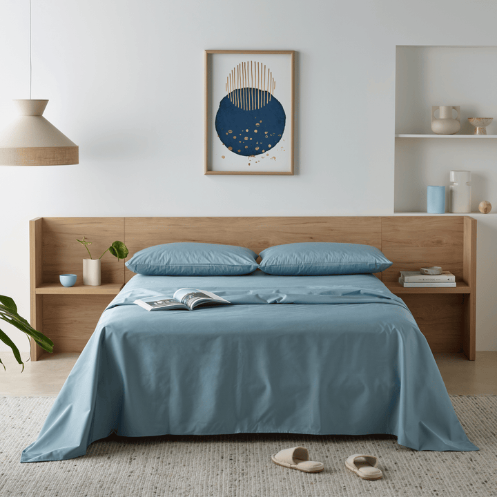Blue waterproof bamboo fitted sheet from Staydry Manchester by Stay Dry Products, designed for moisture protection and comfort.