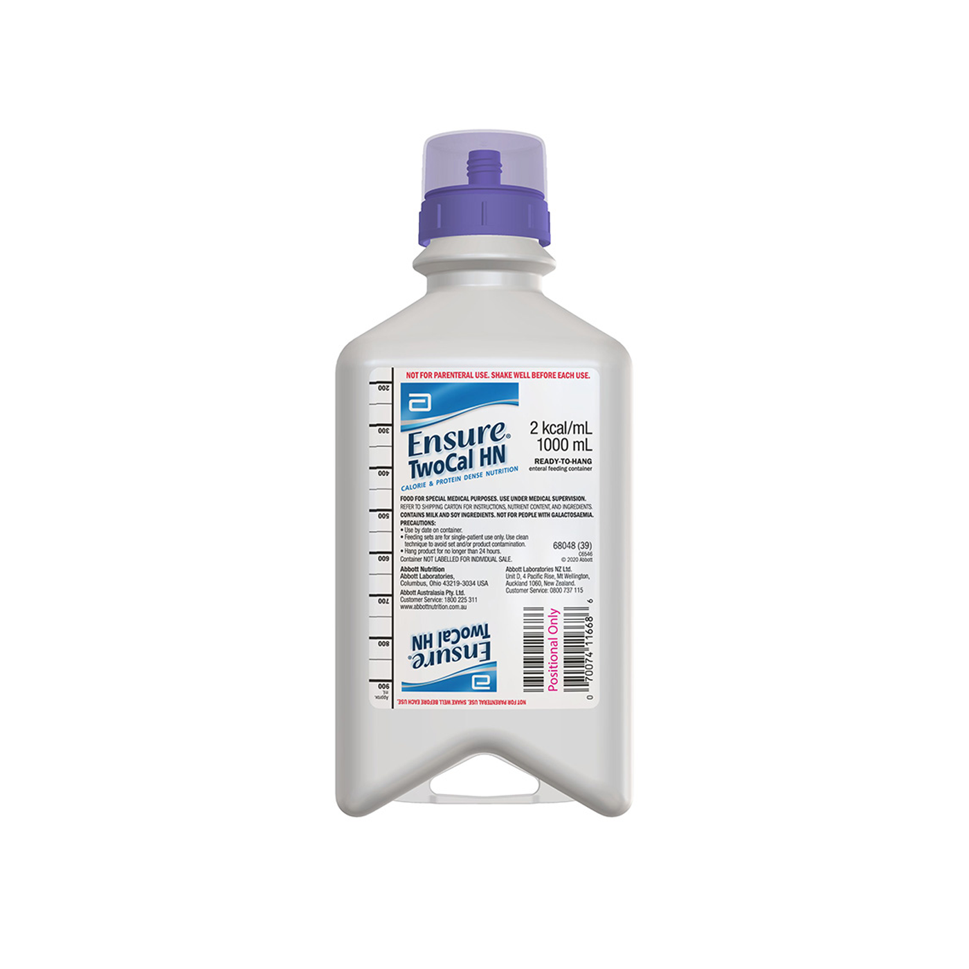Ensure TwoCal HN Ready to Hang Vanilla nutrition bottles by DHL, 8 x 1000mL, showing packaging and product details.