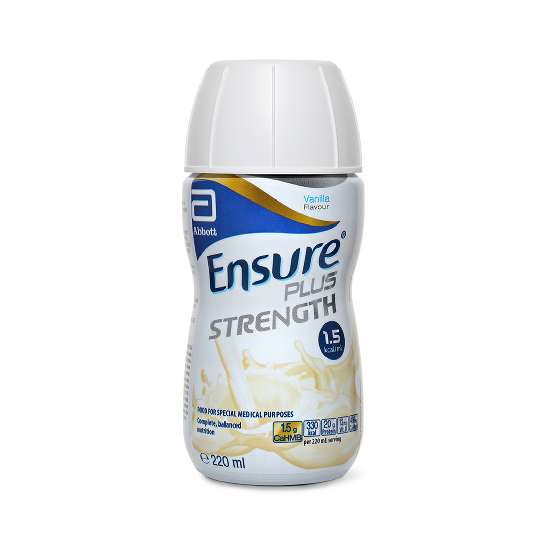 DHL Ensure Plus Strength vanilla ready-to-drink nutritional beverage in 220mL bottles, 30-pack for nutritional support
