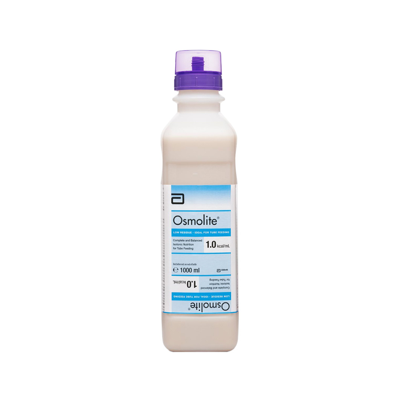 Osmolite Ready To Hang unflavoured nutrition bottles, 1000mL each, arranged for easy dispensing by DHL.