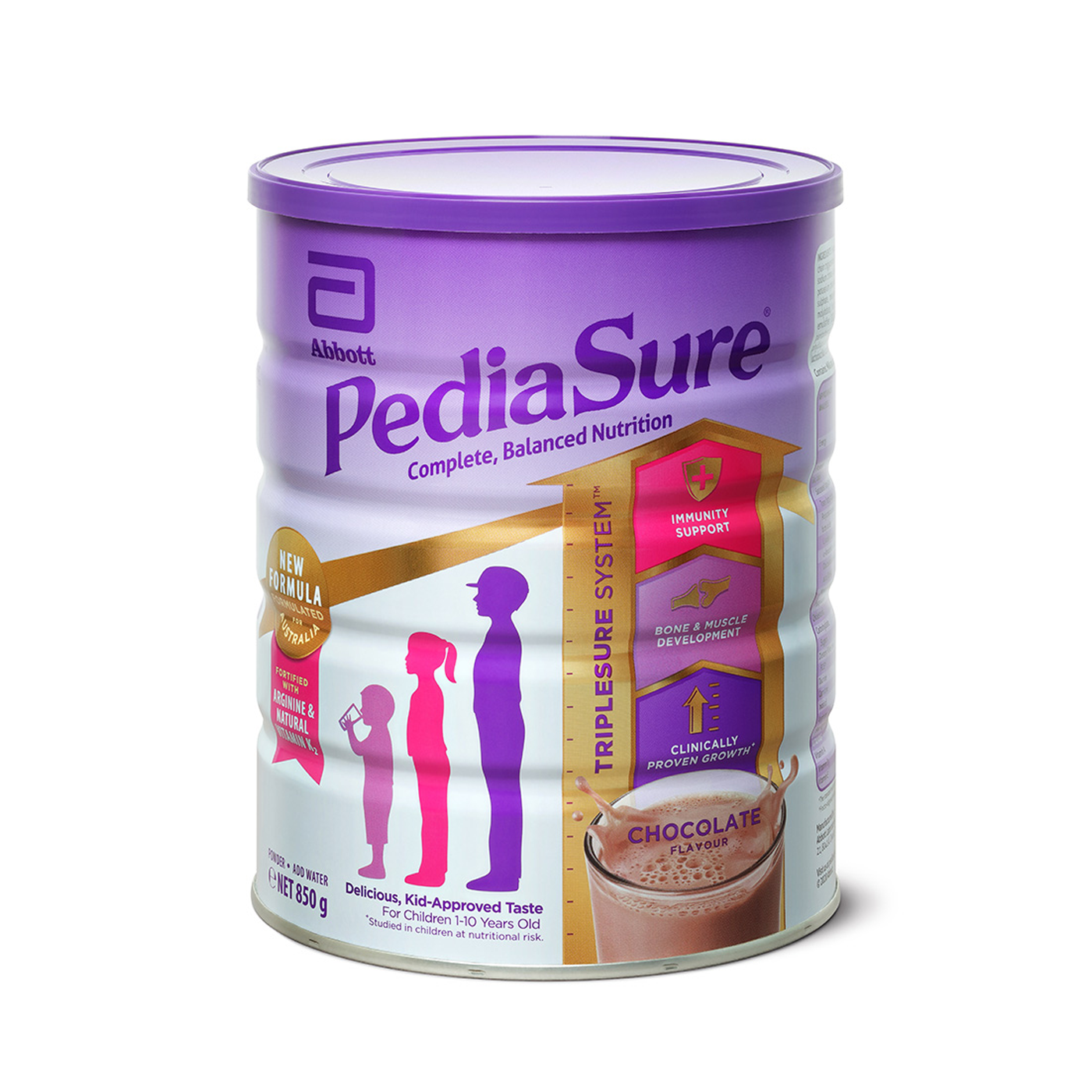 DHL PediaSure Chocolate Powder in an 850g container, a nutritional supplement for children with chocolate flavor.