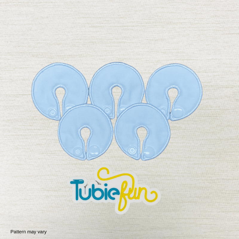 White Tubie Fun Regular G-Tube Button Pads in a pack of five, designed for comfort and nutrition support.