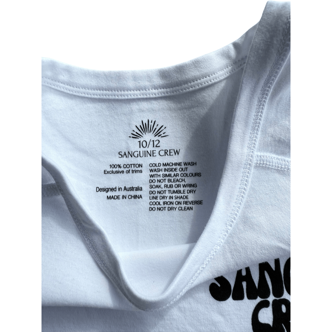 White Sanguine Crew T-shirt for adults displayed on a plain background, featuring a classic crew neck design.
