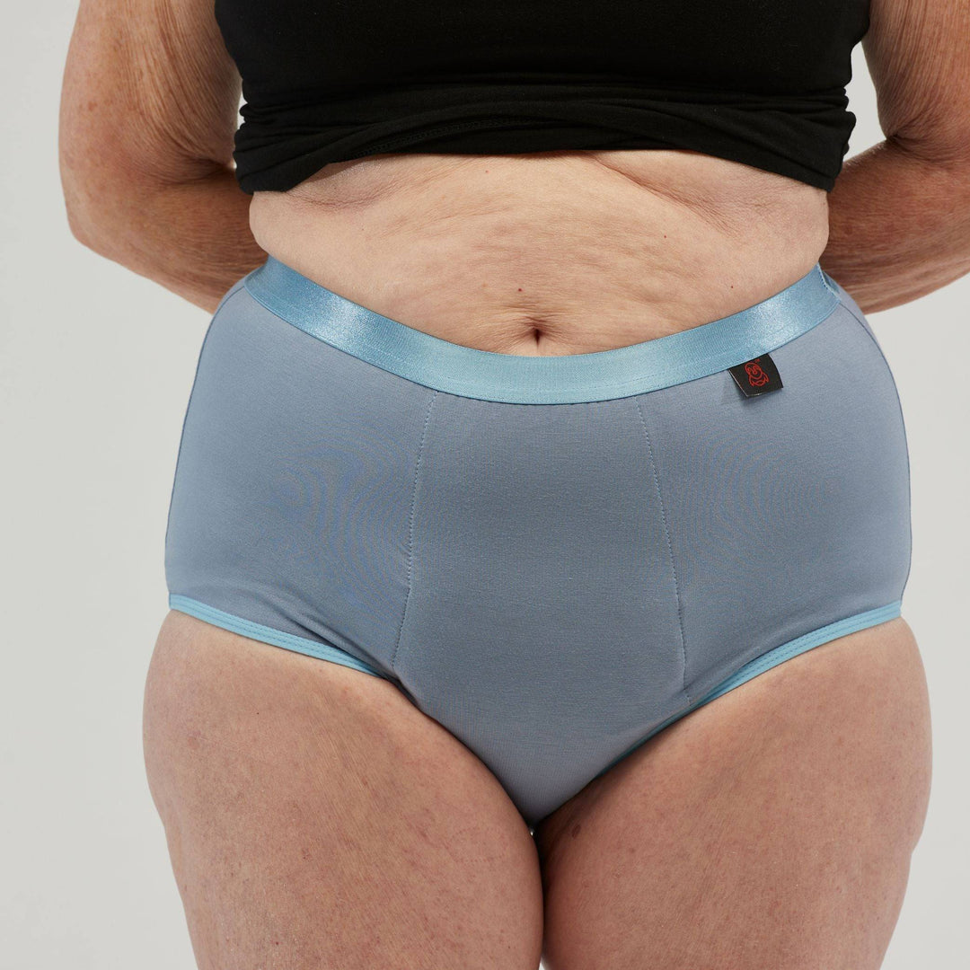 Staydry women's full brief in blue, designed for continence with a comfortable and supportive fit.