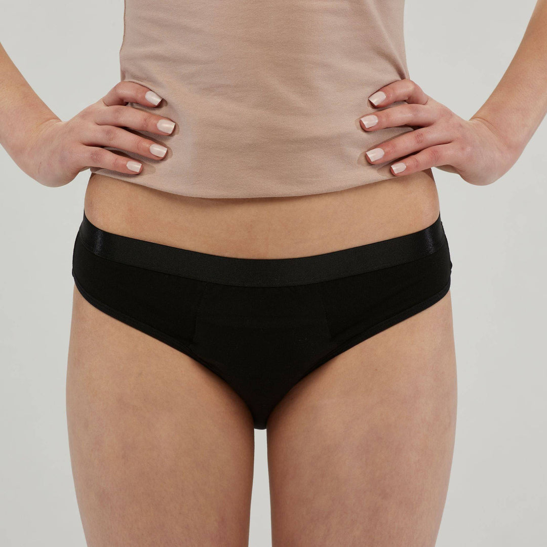 Black Staydry women's hipster continence underwear with a comfortable fit, designed for discreet protection.