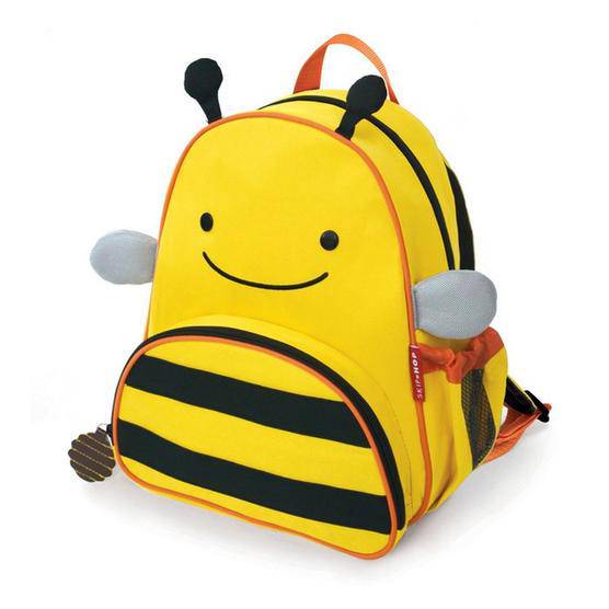 Colorful bee-shaped Tubie Fun Modified Backpack for nutrition, featuring playful bee design and adjustable straps.