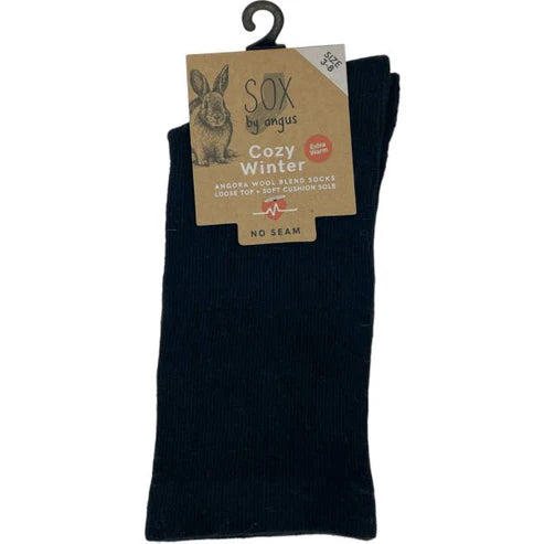 Angora Wool Blend Cushion Sole Loose Top Socks NO SEAM - Black