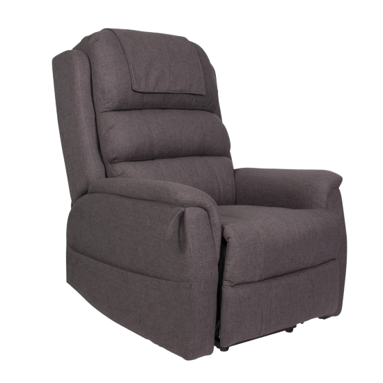 Aspire OREGON Lift Recline Chair in charcoal fabric, showcasing its comfortable design and elegant upholstery details.