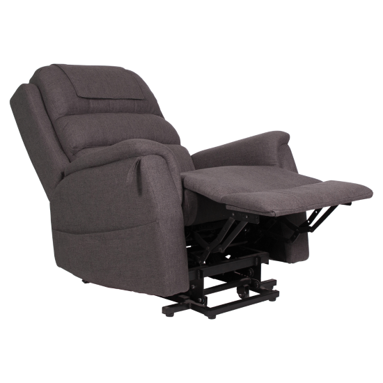 Aspire OREGON Lift Recline Chair in charcoal fabric, showcasing a comfortable design and adjustable reclining feature.