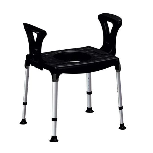 Black King Commode by Performance Health with armrests for added support and convenience over the toilet.