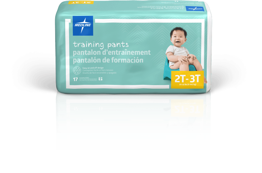 Medline® training pants for continence, designed for children weighing 9–15 kg, showcasing soft, absorbent material.