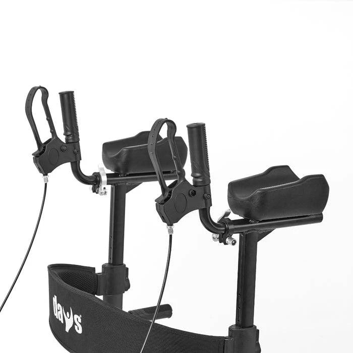 Performance Health Days Upright Walker in a standing position, showcasing its sturdy frame and ergonomic handles.