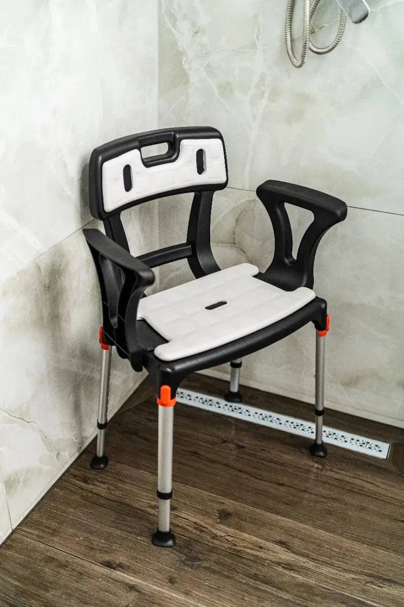 Performance Health King shower seat with back and armrests, featuring a sturdy design for enhanced mobility and comfort.