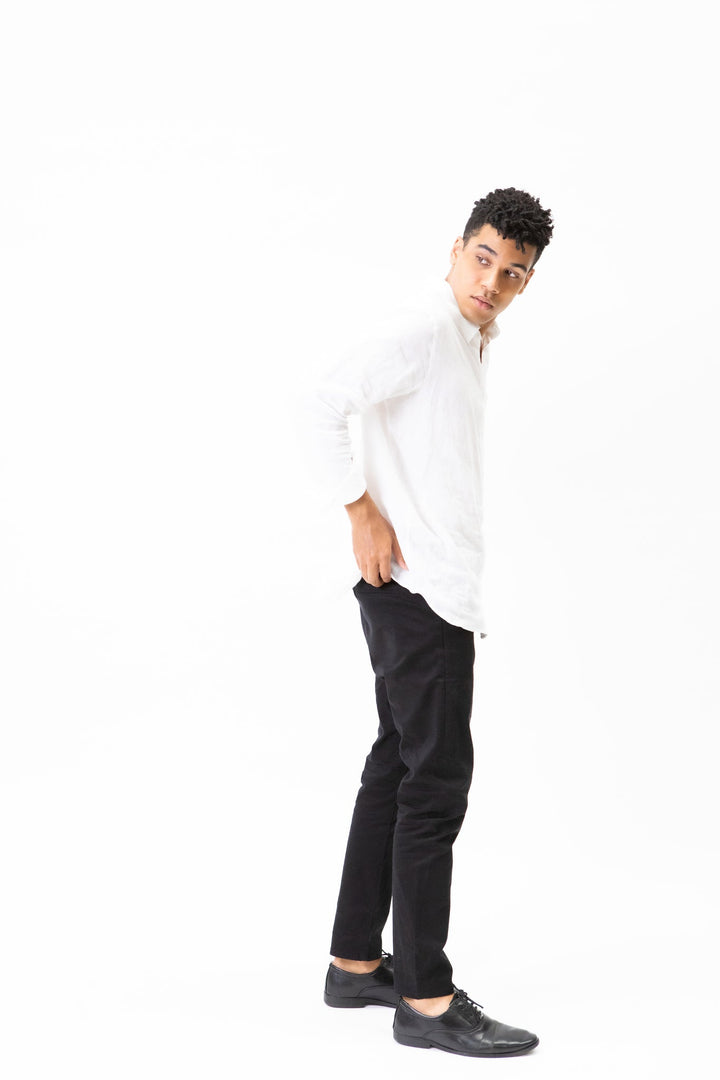 Side view of JAM the Label Chino Pant in a stylish fit, showcasing the fabric and design details.