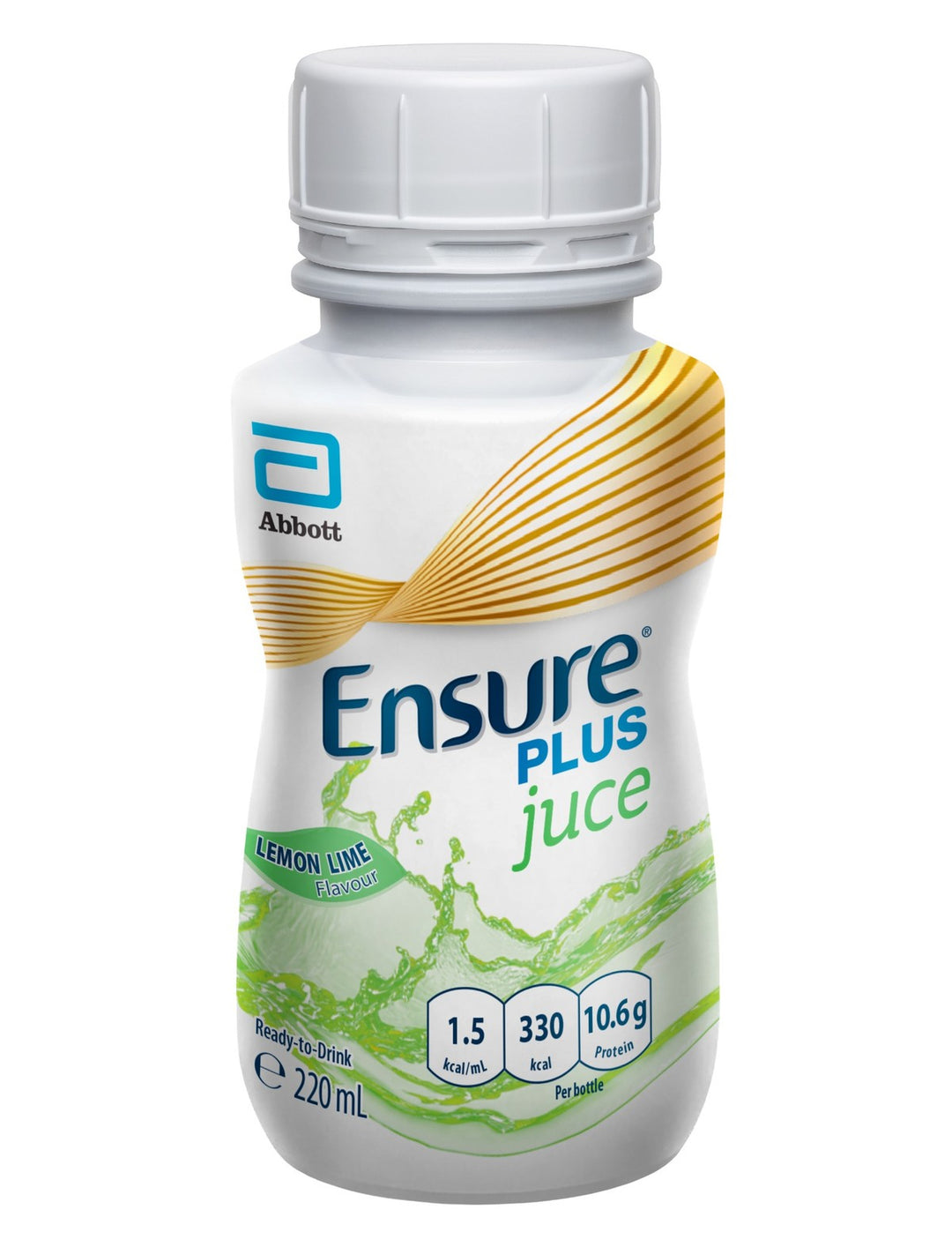 Carton of Ensure Plus Juce Lemon Lime nutrition drink by Abbott Nutrition, clear fruit-flavored beverage in a 30-pack.