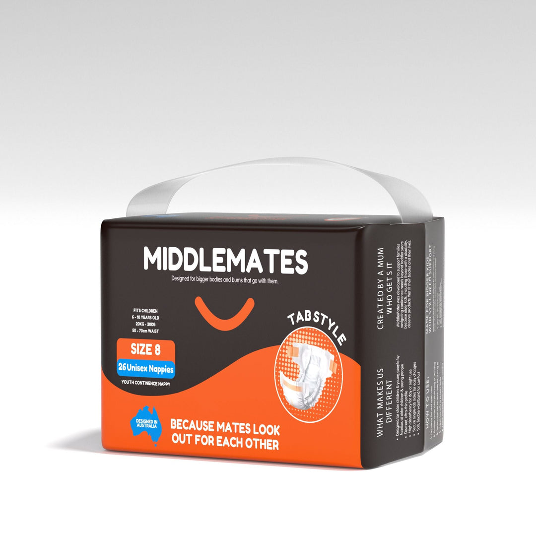 Middlemates Size 8 youth continence nappies, pack of 26
