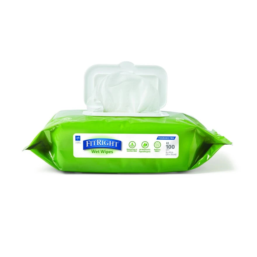 Medline FitRight® Wet Wipes for skin care, soft and moist, designed for gentle cleansing and skin hygiene.