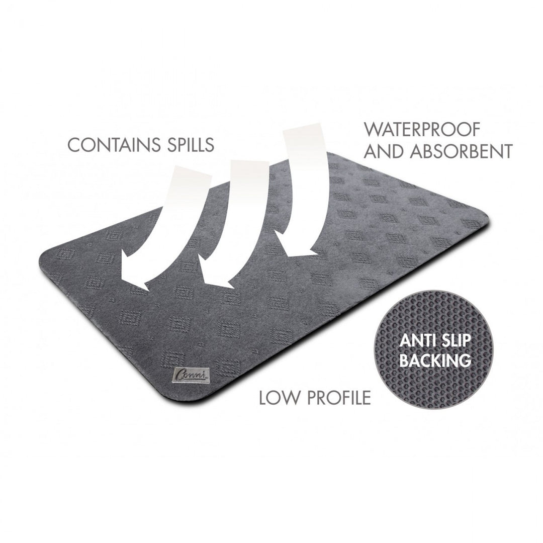 Conni Classic Grey Manchester anti-slip and absorbent floor mat with textured surface and non-slip backing, ideal for home use.