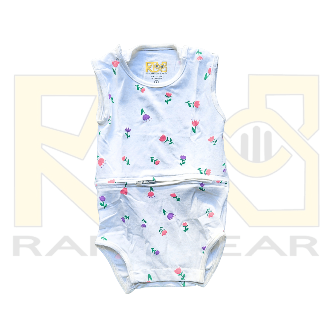 RareWear OneEase Signature Kids Bodysuit with floral pattern, soft fabric, and comfortable fit for children.