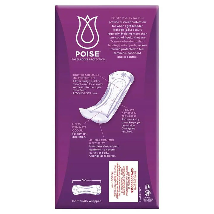 Sigma Poise Pads for Bladder Leaks Extra Plus, 10-pack, contenance product with absorbent pads designed for bladder leak protection.