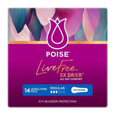 Poise LiveFree Regular Pad No Wings