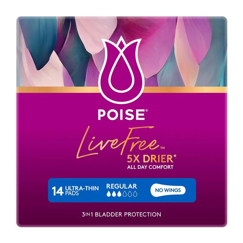 Poise LiveFree Regular Pad No Wings