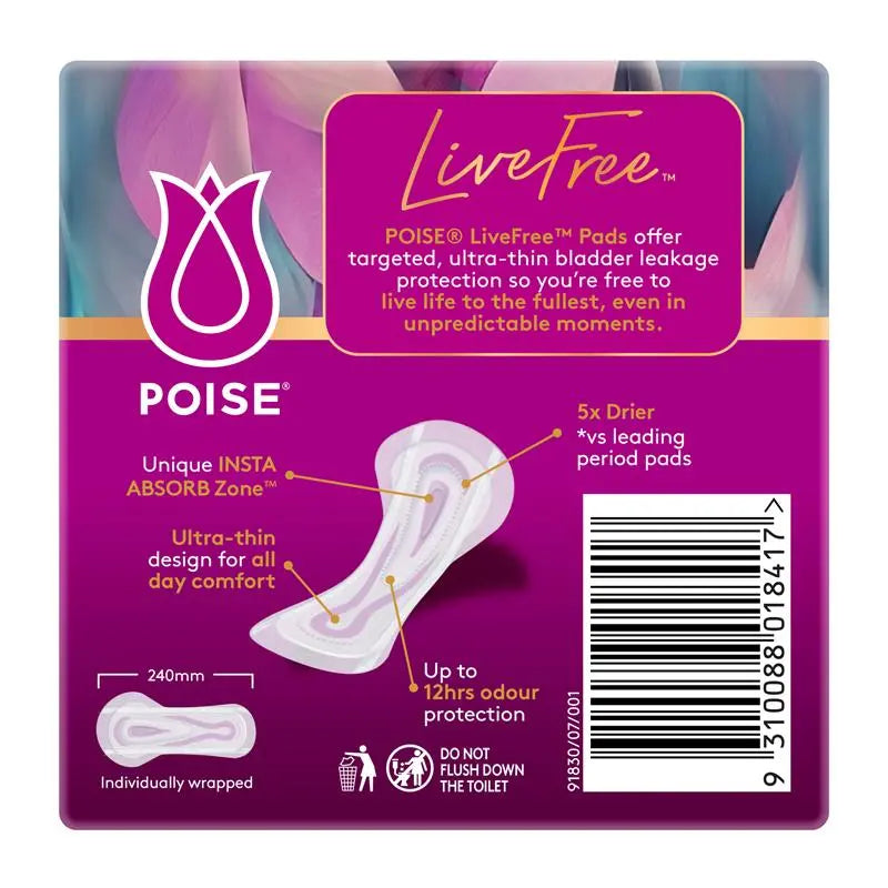 Poise LiveFree Regular Pad No Wings