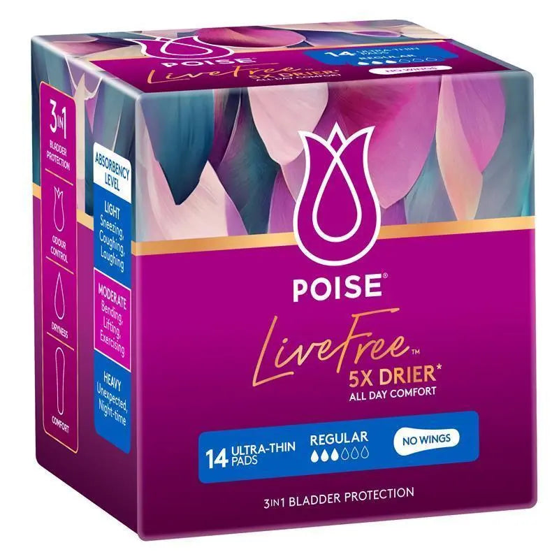Poise LiveFree Regular Pad No Wings