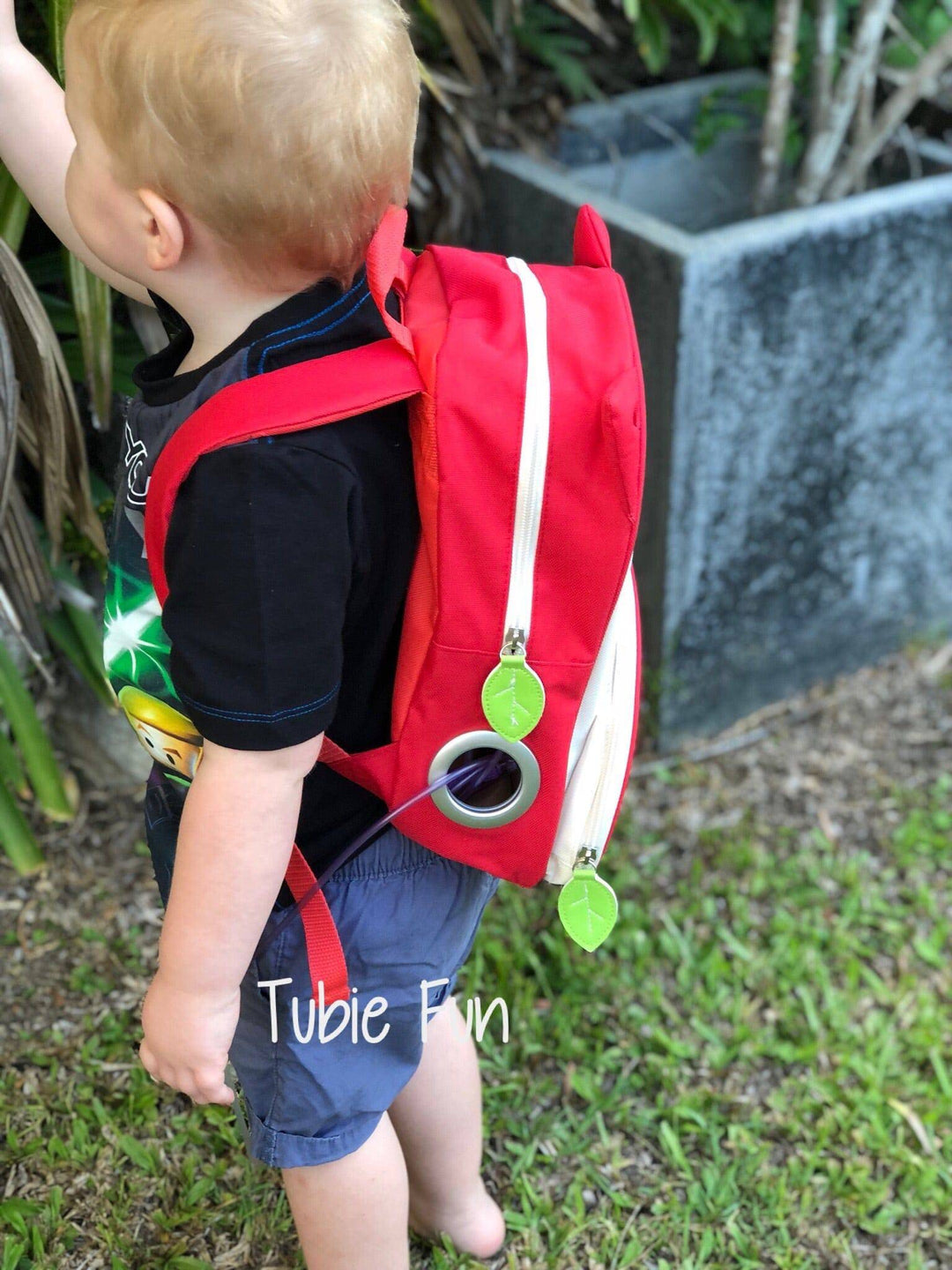 Tubie Fun Modified Backpack for nutrition, featuring adjustable straps and multiple compartments, designed for easy feeding support.