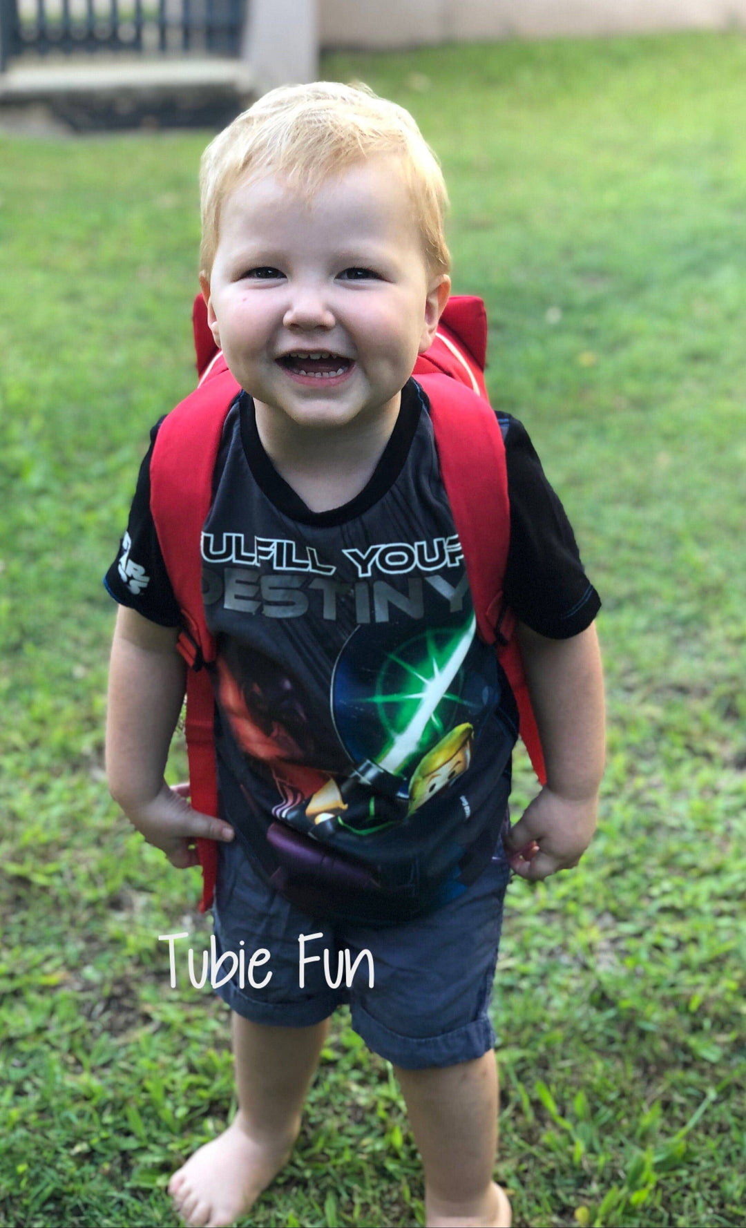 Tubie Fun Modified Backpack for nutrition, featuring adjustable straps and multiple compartments for convenient medical feed management.