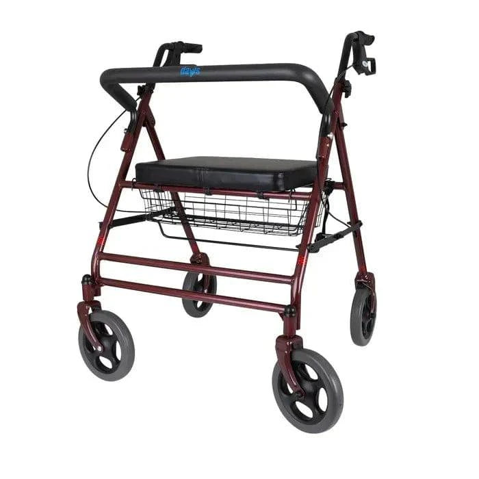 Red DAYS 111 Bariatric Rollator by Performance Health, featuring a sturdy frame and comfortable handles for mobility support.
