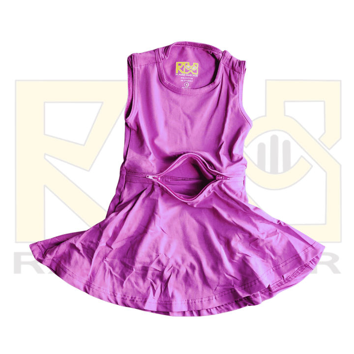 Purple RareWear OneEase adaptive dress for kids, made of soft fabric with a comfortable fit and easy-to-wear design.