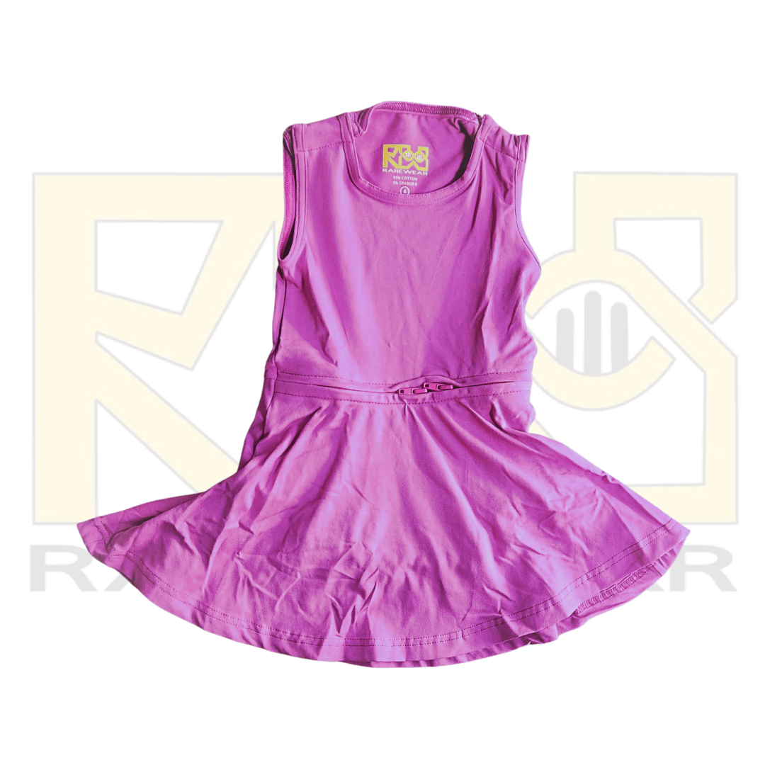 Purple RareWear OneEase adaptive dress for kids, featuring easy-to-wear design and comfortable fabric in a stylish garment.