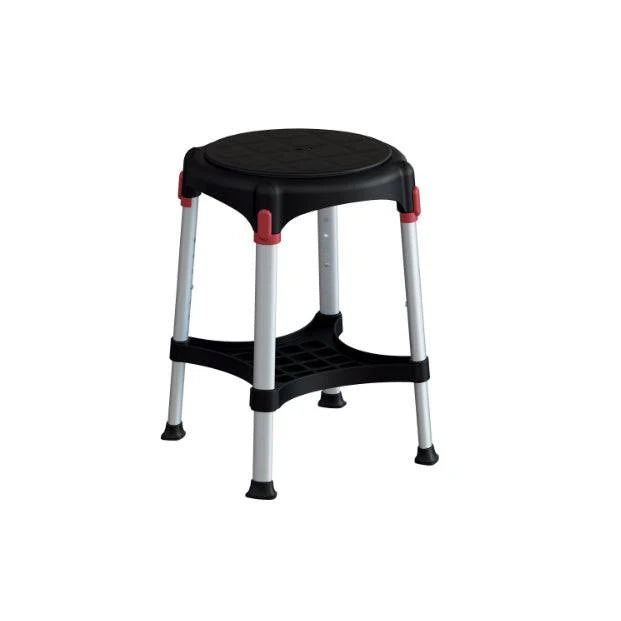 Performance Health King Rotating Round Stool in black with a tray, designed for mobility and convenience.