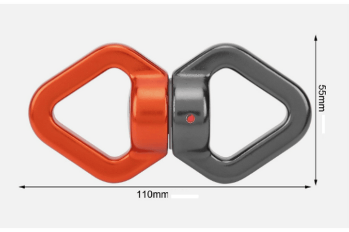 Red and black safety rotational swing hook for play equipment by Special Needs Play Equipment, showcasing its sturdy design.