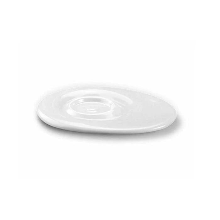 Dignity By Wade oval saucer accessory in white, featuring a smooth surface and rounded edges for versatile use.