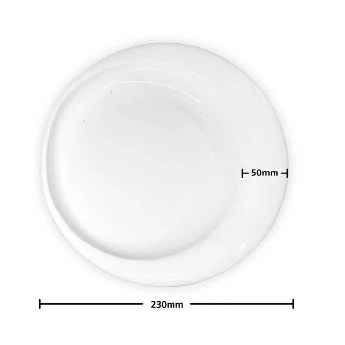 Dignity by Wade scoop plate in white, designed for easy food access, ideal for individuals with limited mobility.