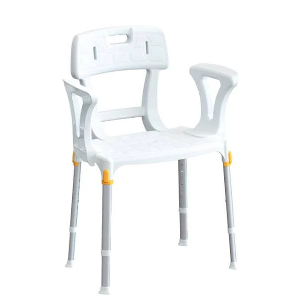Performance Health King Shower Seat with back and armrests, featuring a sturdy white design for enhanced mobility support.
