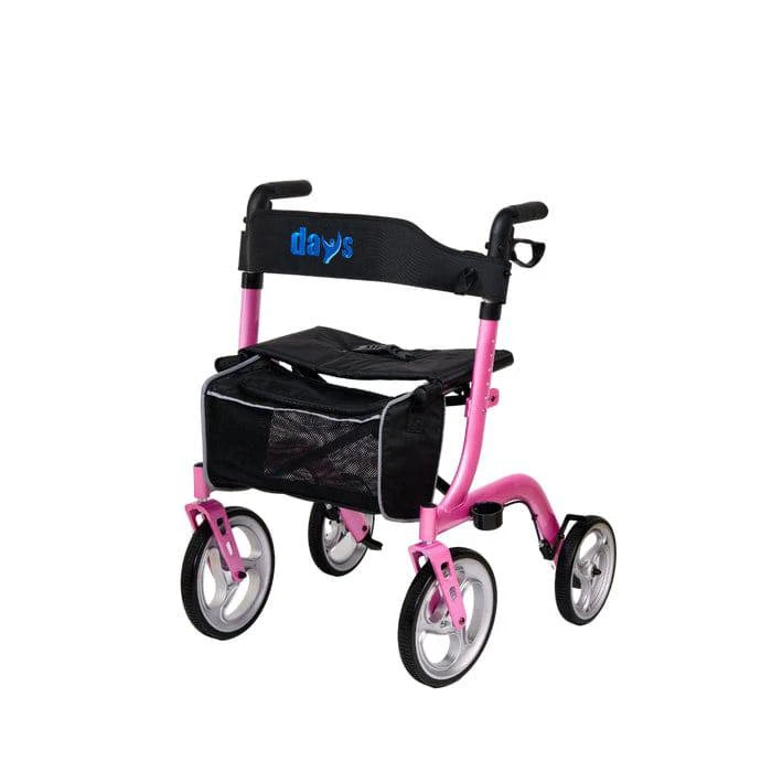 Performance Health Days Superlite Deluxe Rollator with four wheels, adjustable handles, and a sturdy frame.