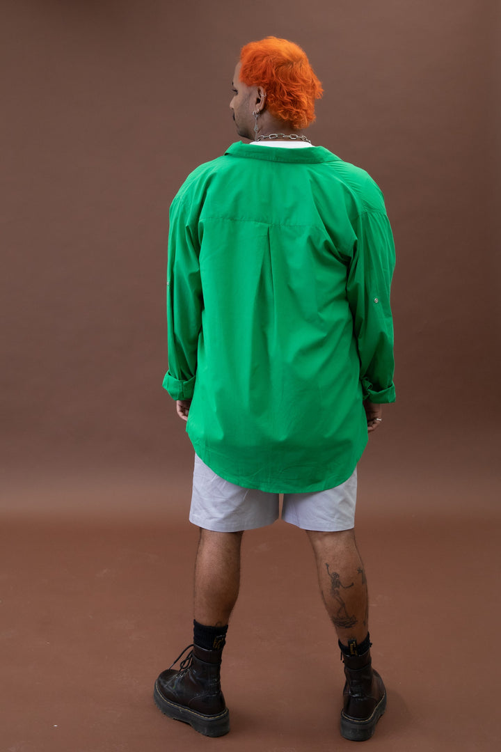 Green long sleeve shirt by JAM the Label, featuring a magnetic closure and a stylish, modern design.