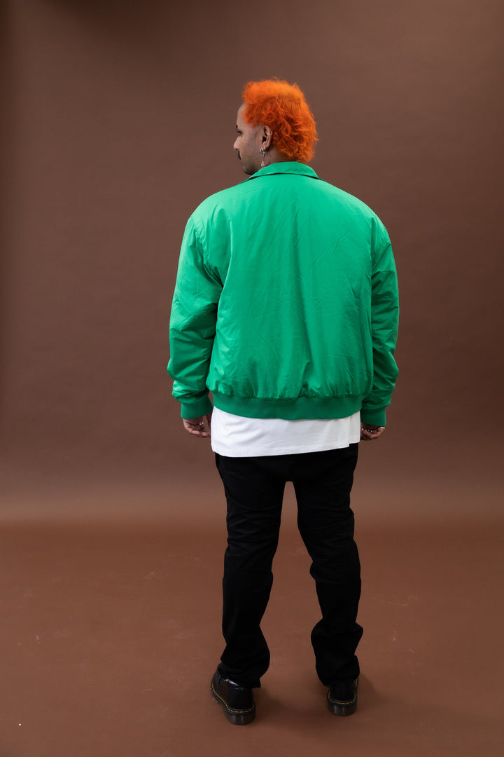 JAM the Label Magnetic Zip Bomber Jacket shown from the back, featuring a sleek design and a comfortable fit.