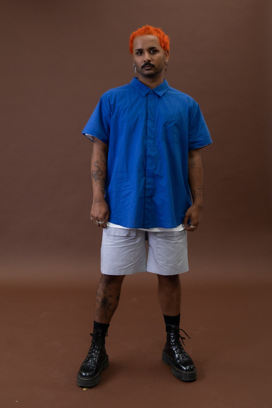 Cobalt short sleeve shirt by JAM the Label, featuring a classic fit and magnetic closure, displayed from the front.