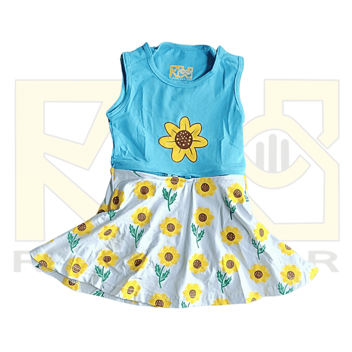 Bright yellow sunflower-themed RareWear OneEase adaptive dress for kids, featuring comfortable fabric and vibrant floral design.