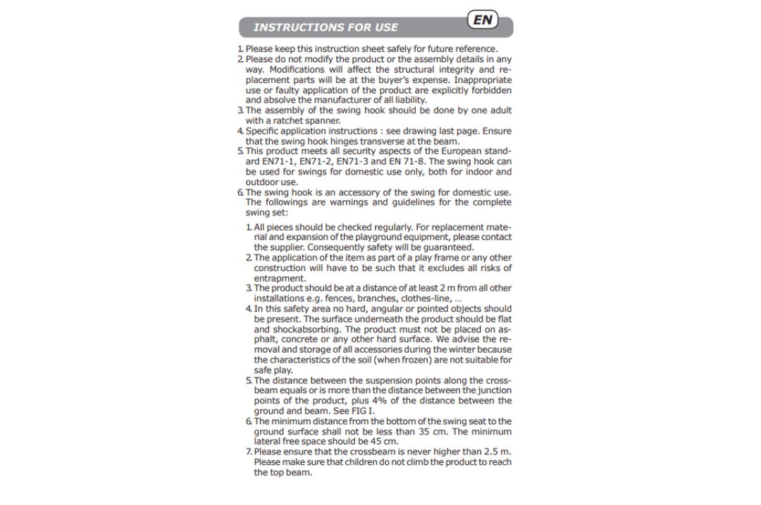 Silver snap hook set, 140mm and 12mm, designed for special needs play equipment installation instructions.