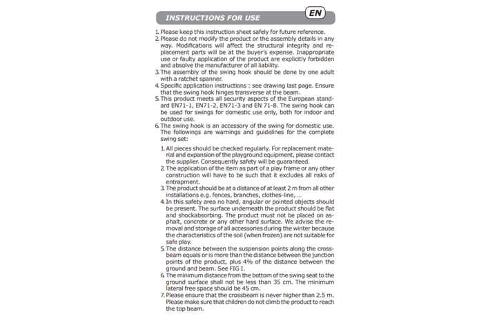 Silver snap hook set, 140mm and 12mm, designed for special needs play equipment installation instructions.