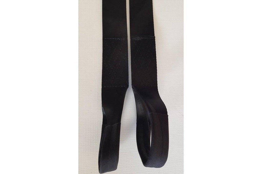 Black tree strap with carabiner, designed for secure play equipment attachment by Special Needs Play Equipment.