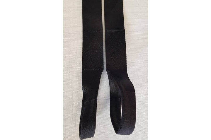 Black tree strap with carabiner, designed for secure play equipment attachment by Special Needs Play Equipment.