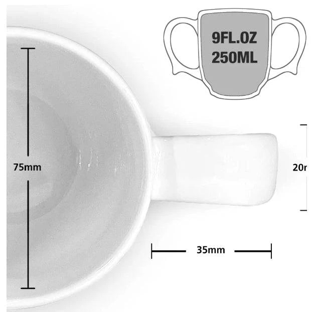 White Dignity By Wade two-handled 250ML mug, a functional accessory with ergonomic handles for easy grip.