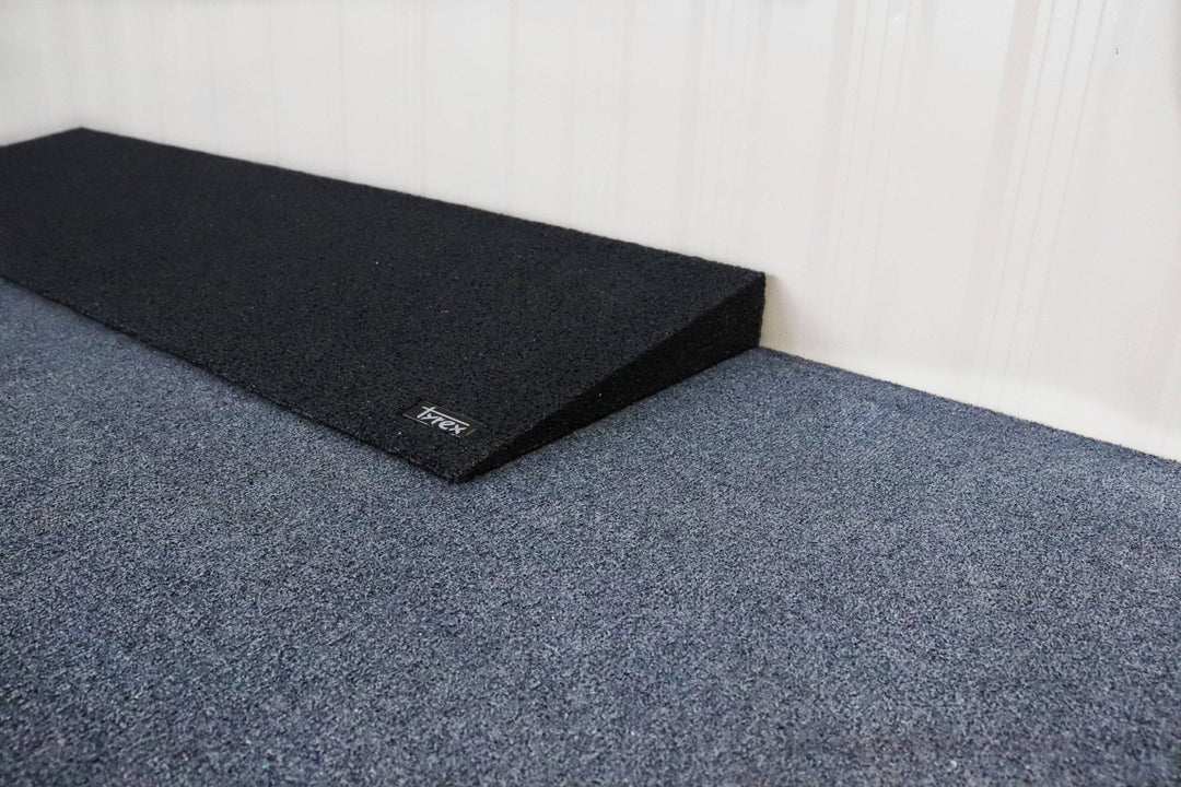 Tyrex 1:6 gradient recycled rubber ramp, 900mm wide, showcasing textured surface for improved mobility access.