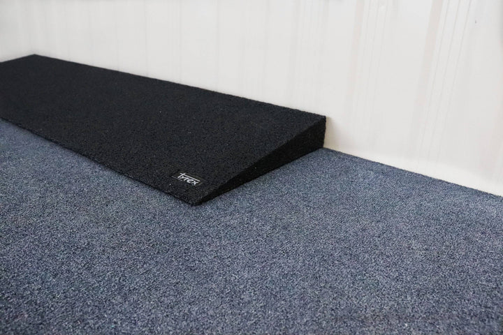 Tyrex 1:6 gradient recycled rubber ramp, 900mm wide, showcasing textured surface for improved mobility access.